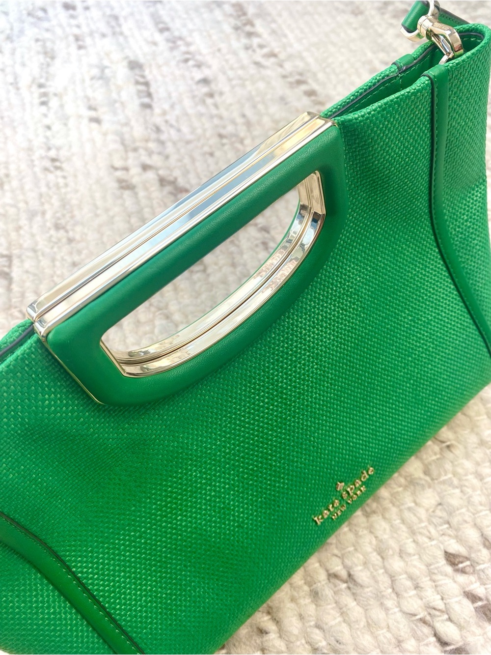 Kate Spade NWT Alexia Straw and Leather Crossbody Clutch in Green Bean - Picture 12 of 12